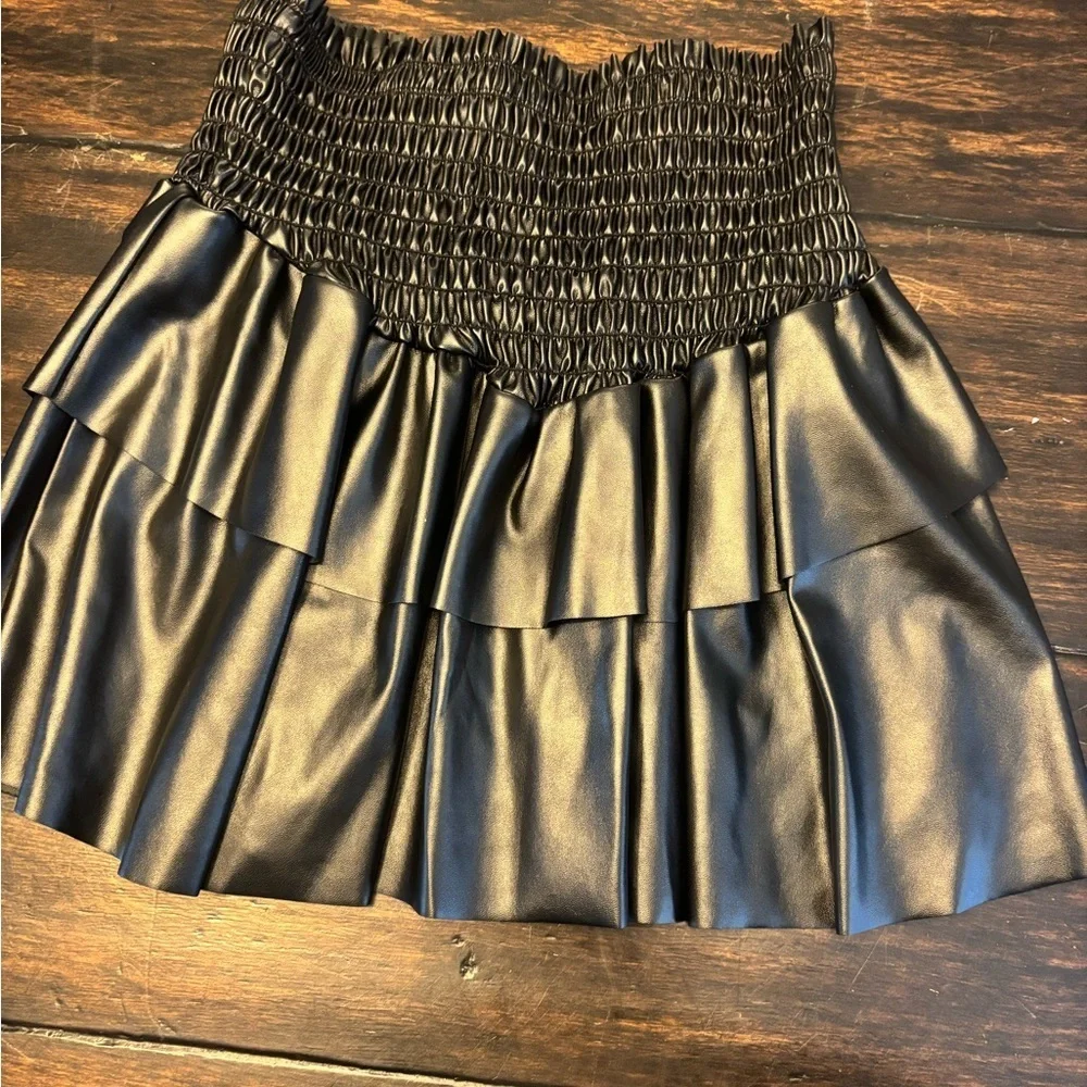 Cheryl Creations Faux Leather Black Tiered Skirt- size medium/10